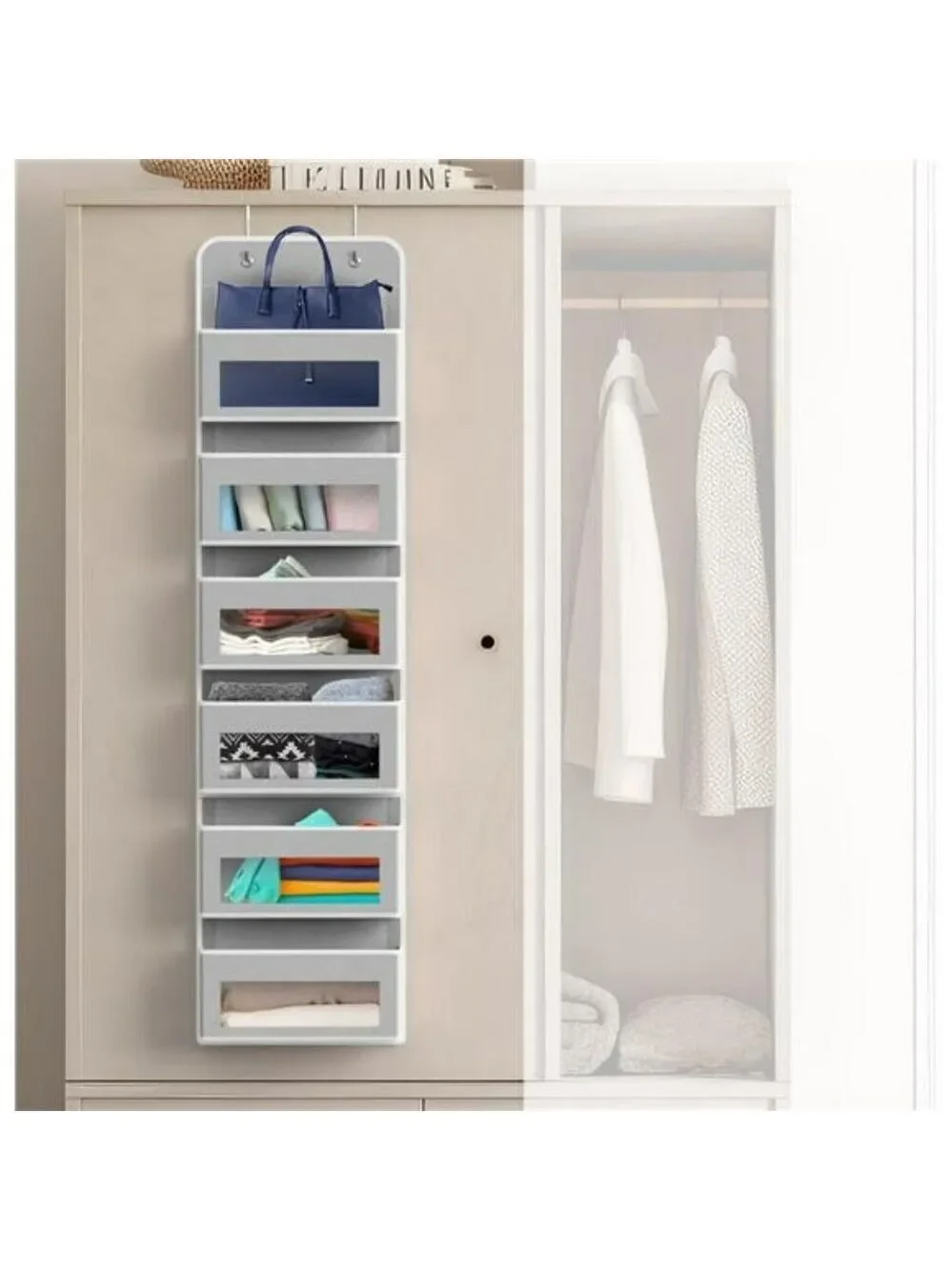 Over Door Hanging Organizer 6 Pocket Storage Clear Window Closet Holder